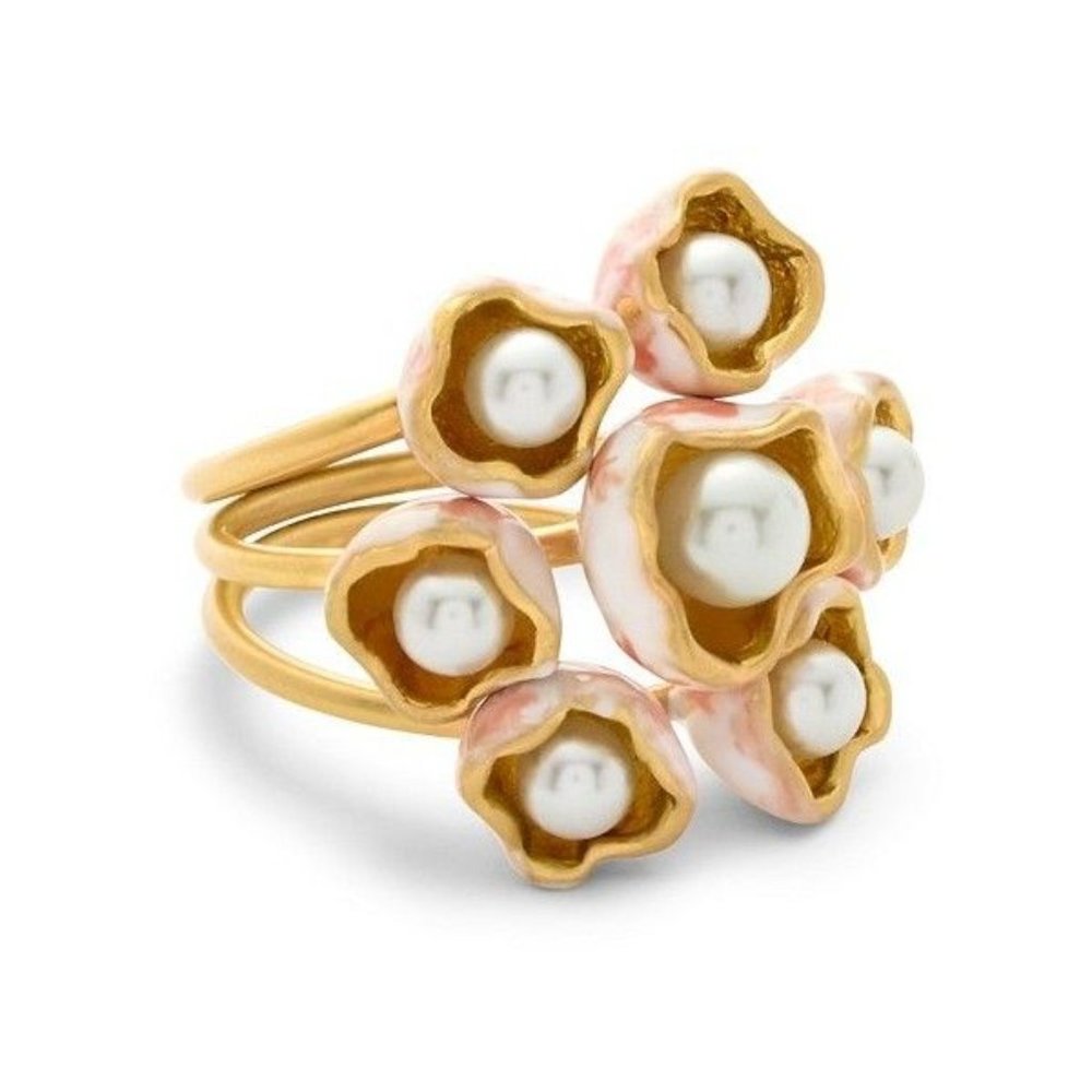NWT Tory Burch Pearl Bud Stacking Rings, Set of 3, Size 6